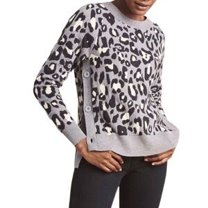 Stella & Dot Leopard Print Sweater Gray Black Size Large Side Buttons